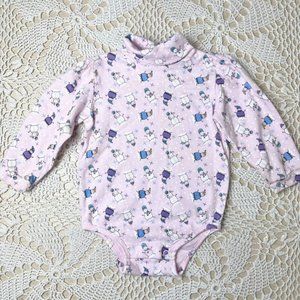 Vintage 1990s Cuddle Towne Baby Girl 18 Months Pink Snowman Turtleneck Bodysuit